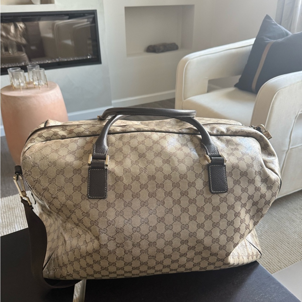 Gucci Beige and Dark Brown Duffel Bag